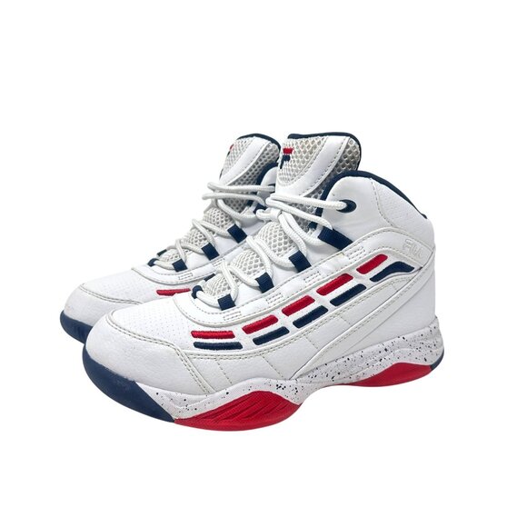 Fila Spitfire Boys 4 Mid-Cut White Red Blue Youth Basketball Sneakers - Picture 10 of 16